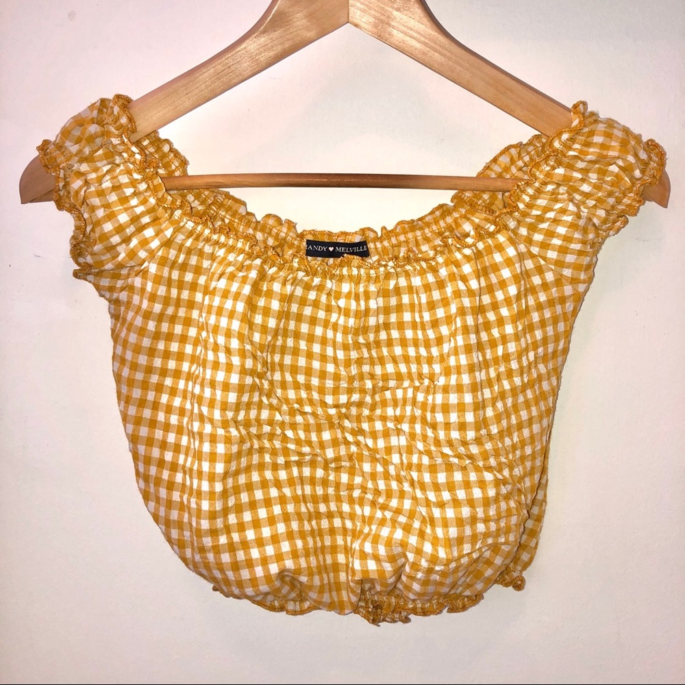 Yellow plaid Brandy Melville off-shoulder top